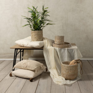 NILE ΔΙΣΚΟΣ SET 3ΤΜΧ 43x43x10 KANSGRASS ΦΥΣΙΚΟ ΛΕΥΚΟ PVC
