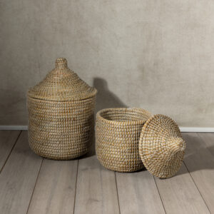NILE ROUND ΚΑΛΑΘΙ ΜΕ ΚΑΠΑΚΙ SET 2ΤΜΧ 37x37x38 KANSGRASS ΦΥΣΙΚΟ ΛΕΥΚΟ PVC