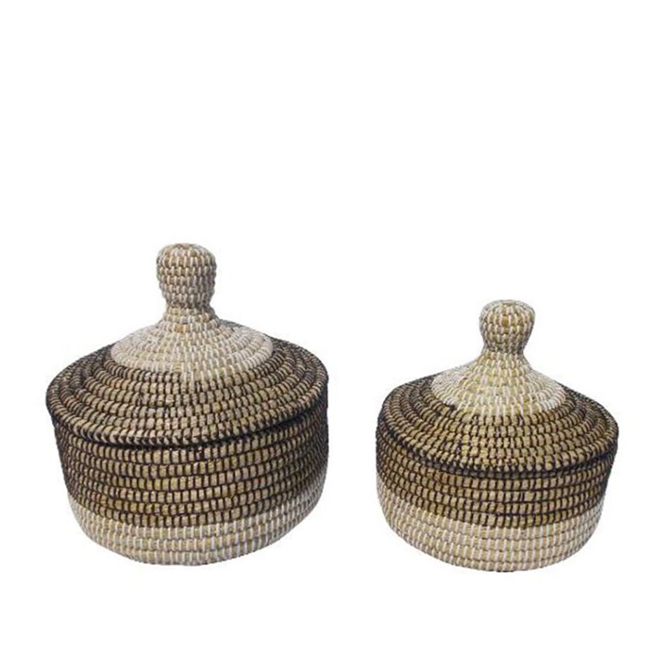 NILE PLEX ΚΑΛΑΘΙ ΜΕ ΚΑΠΑΚΙ SET 2ΤΜΧ KANSGRASS PVC ΦΥΣΙΚΟ ΜΑΥΡΟ 30x30xH32cm