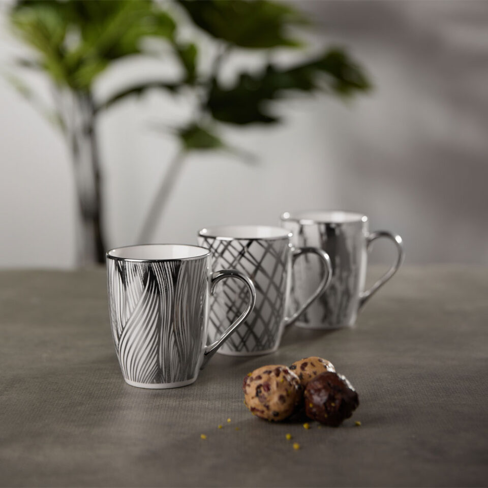 CHIC ΚΟΥΠΑ 8x8x11 NEW BONE CHINA ΛΕΥΚΟ SILVER