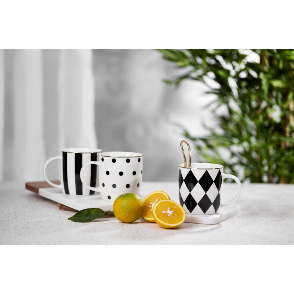 JOLIE ROMBUS ΚΟΥΠΑ 9x9x9 NEW BONE CHINA ΛΕΥΚΟ ΜΑΥΡΟ ΧΡΥΣΟ