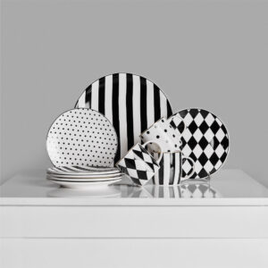 JOLIE ROMBUS ΚΟΥΠΑ 9x9x9 NEW BONE CHINA ΛΕΥΚΟ ΜΑΥΡΟ ΧΡΥΣΟ