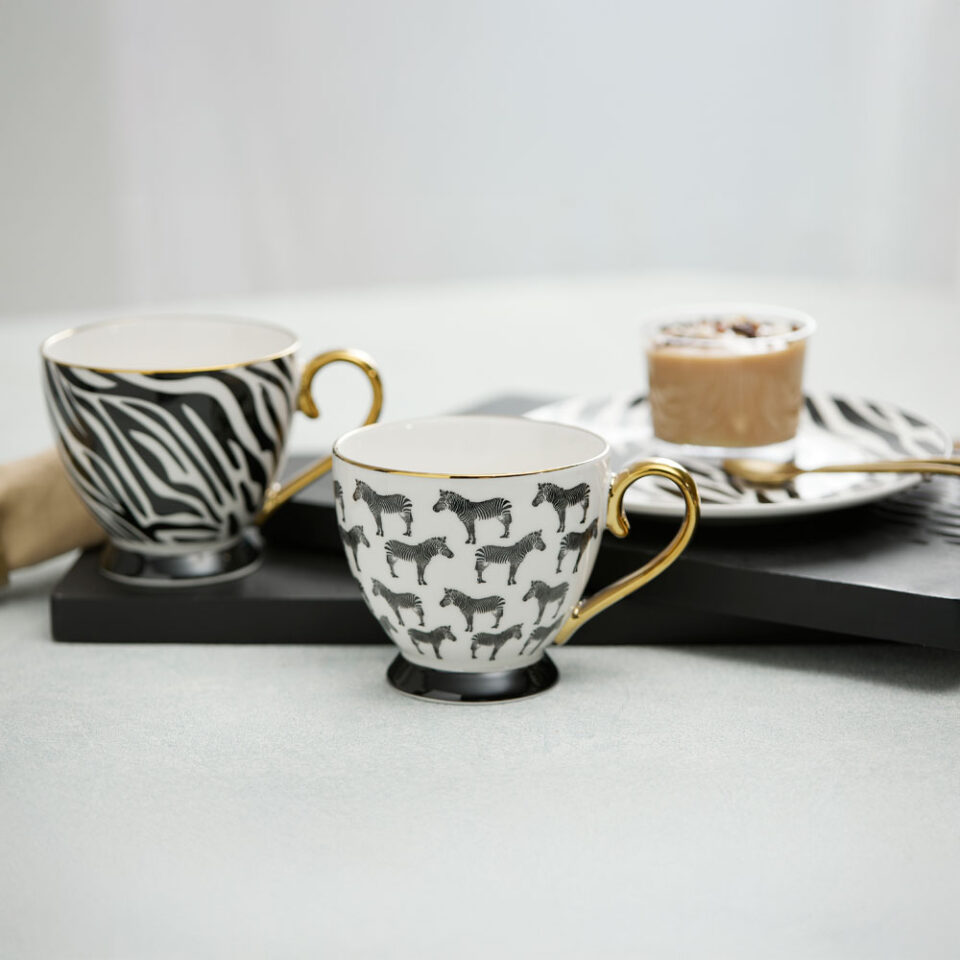 SAFARI ΚΟΥΠΑ 11x11x9 NEW BONE CHINA ΛΕΥΚΟ ΜΑΥΡΟ ΧΡΥΣΟ