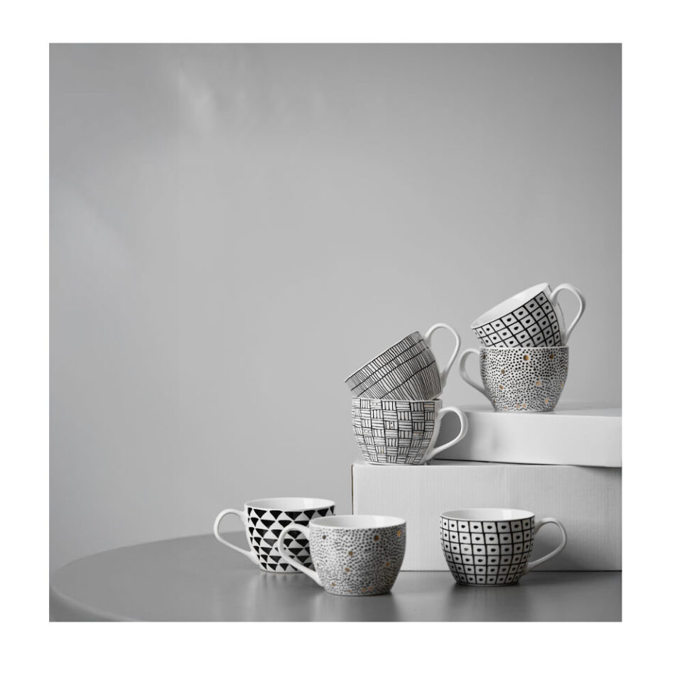 SERAX ΚΟΥΠΑ 11x11x8 NEW BONE CHINA ΛΕΥΚΟ ΜΑΥΡΟ