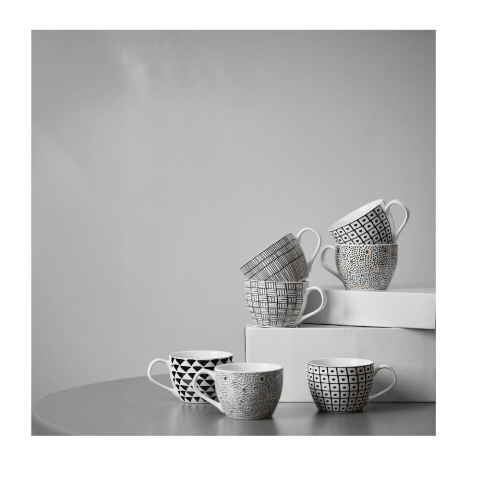 SERAX ΚΟΥΠΑ 11x11x8 NEW BONE CHINA ΛΕΥΚΟ ΜΑΥΡΟ ΧΡΥΣΟ