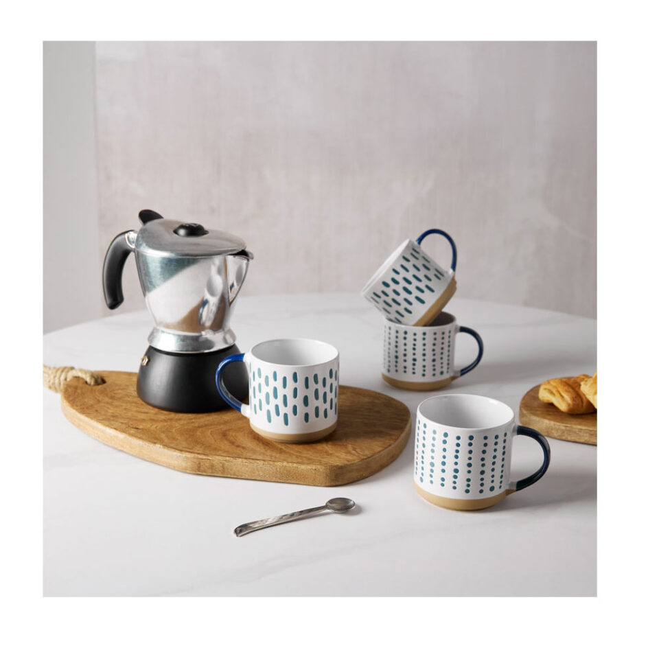 COZY ΚΟΥΠΑ 9x9x8 STONEWARE ΛΕΥΚΟ MIDNIGHT BLUE ΜΠΕΖ