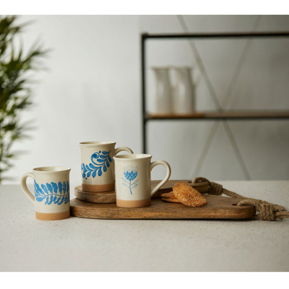 YDRA ΚΟΥΠΑ 10x10x12 STONEWARE ΛΕΥΚΟ ΓΑΛΑΖΙΟ ΜΠΕΖ