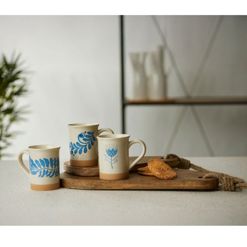 YDRA ΚΟΥΠΑ 10x10x12 STONEWARE ΛΕΥΚΟ ΓΑΛΑΖΙΟ ΜΠΕΖ