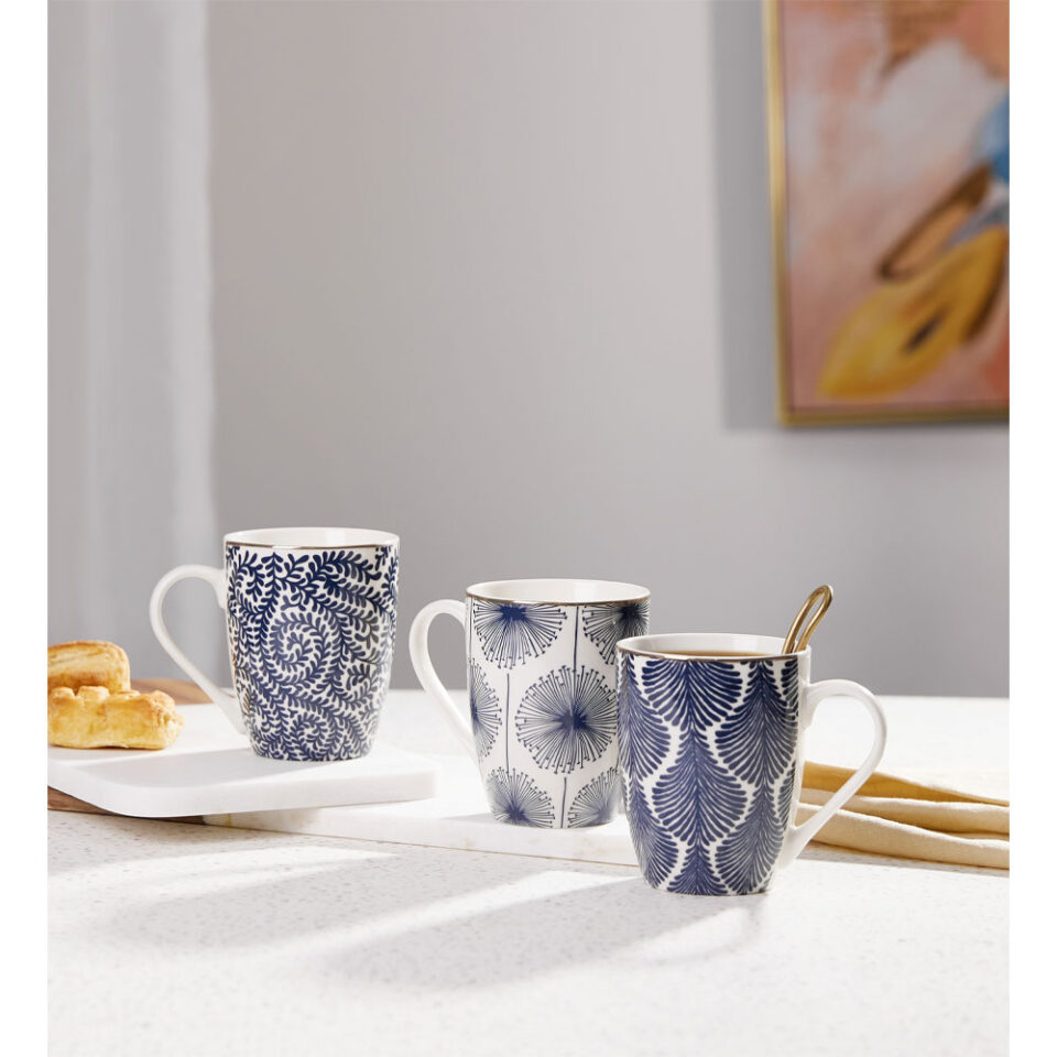 FLEUR ΚΟΥΠΑ 8x8x11 NEW BONE CHINA ΛΕΥΚΟ ΜΠΛΕ ΧΡΥΣΟ