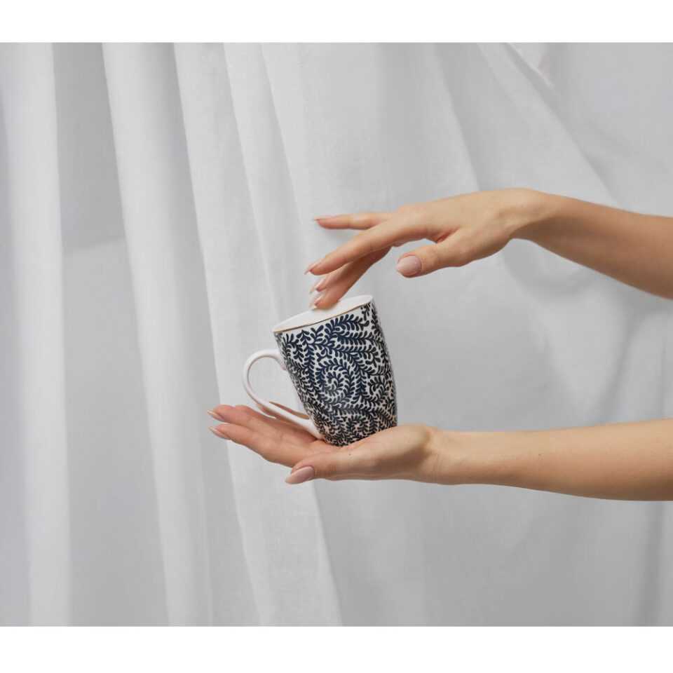 FLEUR ΚΟΥΠΑ 8x8x11 NEW BONE CHINA ΛΕΥΚΟ ΜΠΛΕ ΧΡΥΣΟ