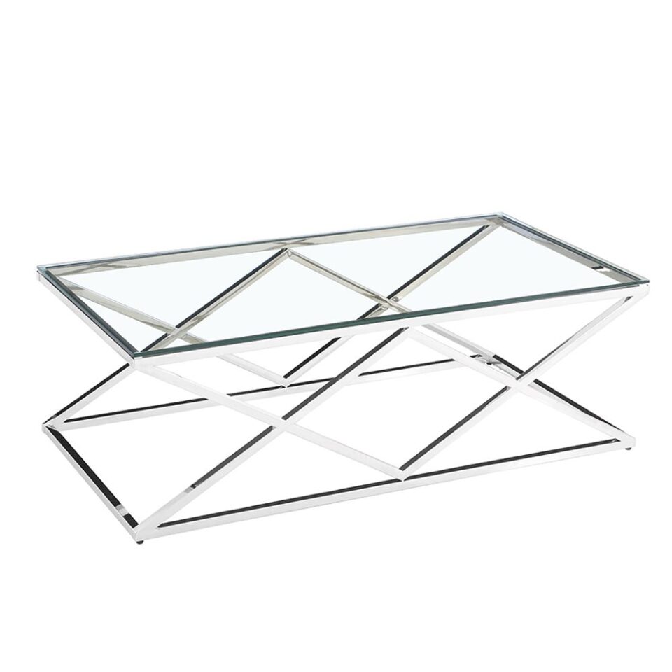 CONOR COFFEE TABLE ΑΣΗΜΙ ΔΙΑΦΑΝΟ 120x60x45