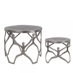 COSMOS SIDE TABLE SET 2ΤΕΜ ΑΣΗΜΙ ANTIQUE 58x58xH49cm