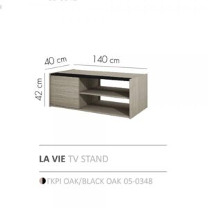 LA VIE TV STAND ΓΚΡΙ OAK ΜΑΥΡΟ OAK 140x40xH42cm