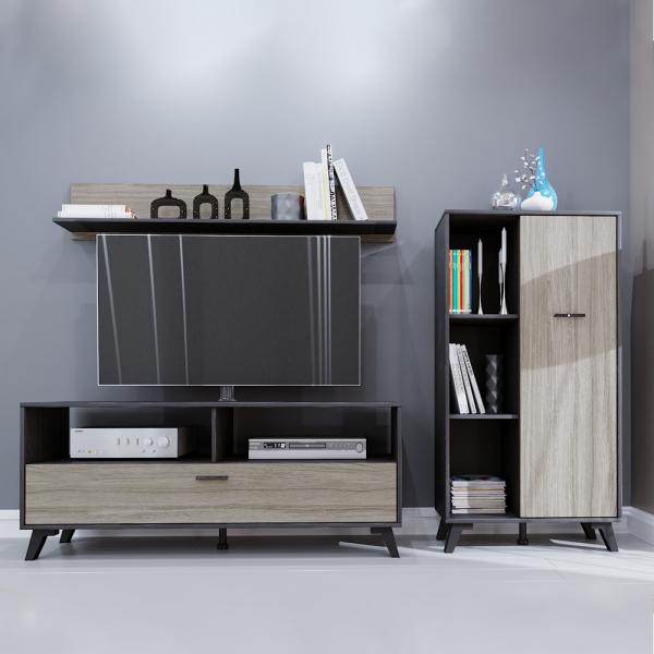 ELVIS ΣΥΝΘΕΤΟ ΜΑΥΡΟ OAK ΓΚΡΙ OAK 205x40xH130,5cm