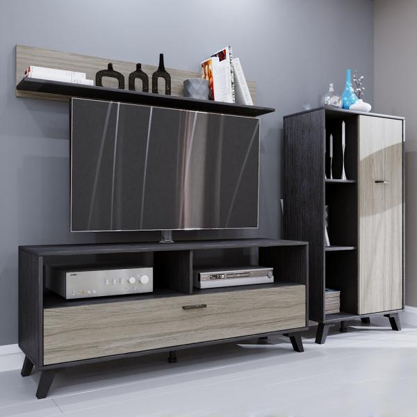 ELVIS ΣΥΝΘΕΤΟ ΜΑΥΡΟ OAK ΓΚΡΙ OAK 205x40xH130,5cm