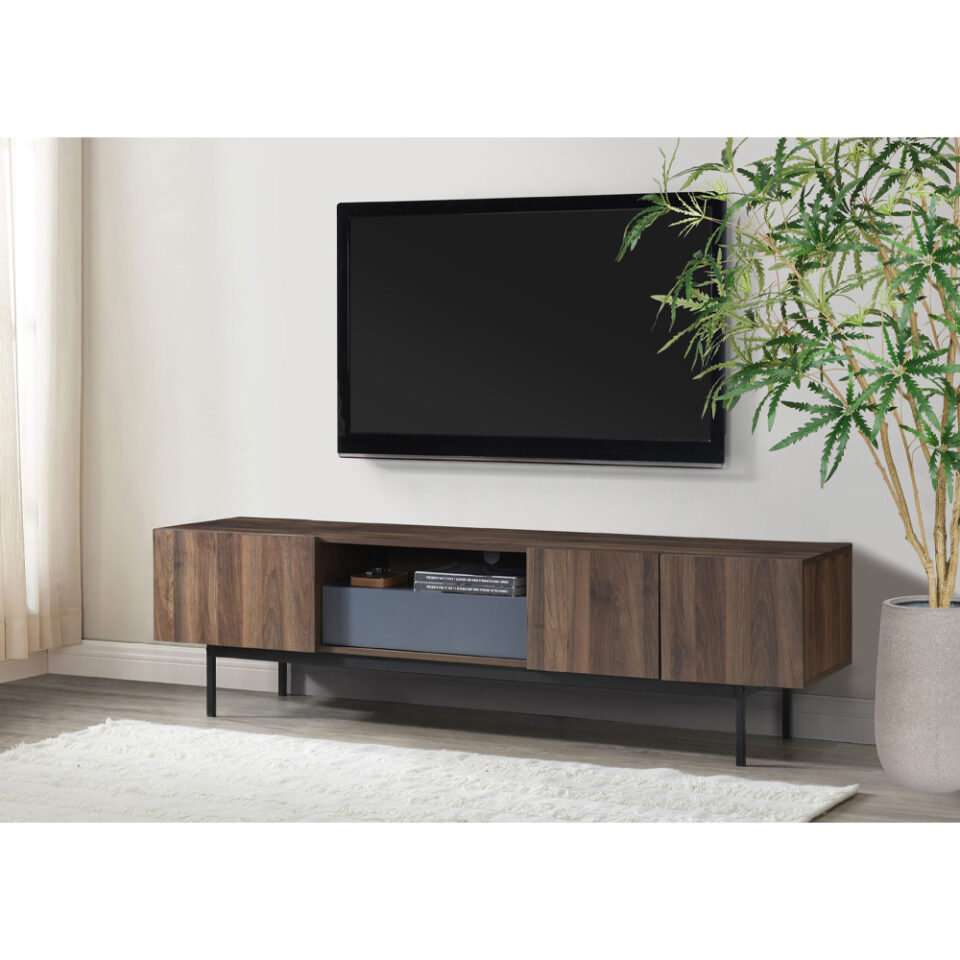 GROOVES TV STAND 3ΠΟΡΤΕΣ 1ΣΥΡΤΑΡΙ ΚΑΡΥΔΙ ΓΚΡΙ 180x40x50