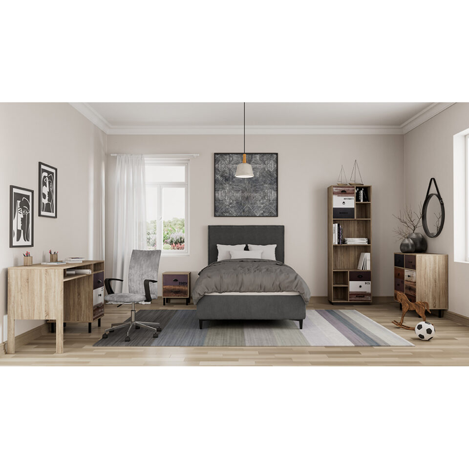 FRAME ΚΡΕΒΑΤΙ ΜΕ ΑΠΟΘΗΚ. ΧΩΡΟ (ΓΙΑ ΣΤΡΩΜΑ 90x200cm) ΓΚΡΙ 26-881 208x97x121