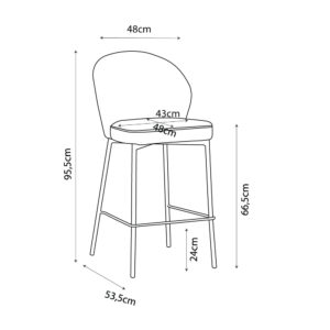 LUNE ΣΚΑΜΠΟ BAR ΓΚΡΙ 48x53.5x95.5