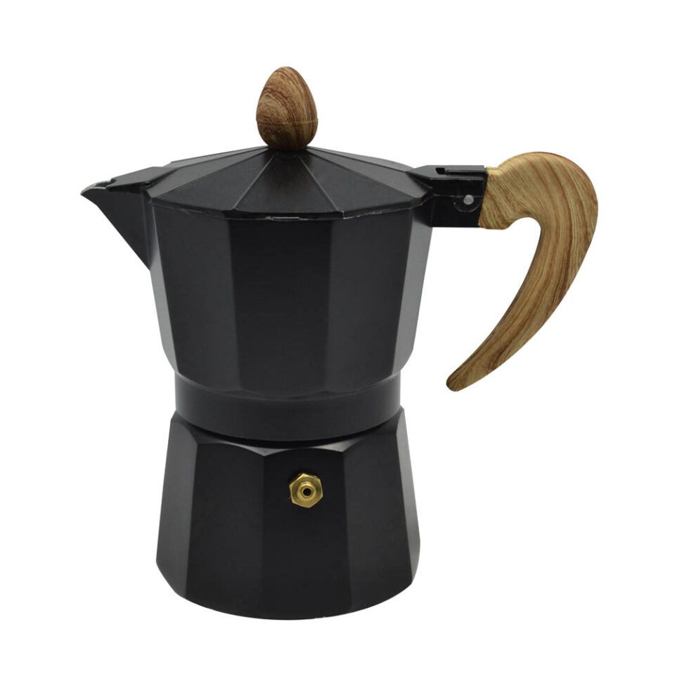 ΚΑΦΕΤΙΕΡΑ ESPRESSO ΑΛΟΥΜΙΝΙΟΥ ΜΑΥΡΗ ΜΕ ΞΥΛΙΝΟ ΧΕΡΙ 150ml