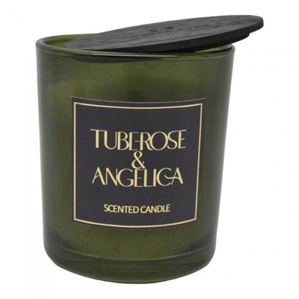 ΑΡΩΜΑΤΙΚΟ ΚΕΡΙ TUBEROSE & ANGELICA ΣΕ ΓΥΑΛΙΝΟ ΔΟΧΕΙΟ ΜΕ ΚΑΠΑΚΙ 7x7x7,8εκ.