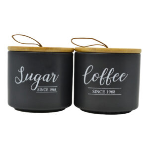 ΣΕΤ 2 ΒΑΖΑ ΚΕΡΑΜΙΚΑ ΜΑΥΡΑ Sugar Coffee ΜΕ ΜΠΑΜΠΟΥ ΚΑΠΑΚΙ 10,4x10,4x10εκ.