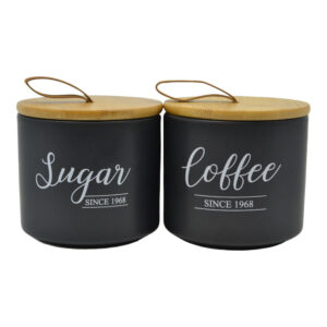 ΣΕΤ 2 ΒΑΖΑ ΚΕΡΑΜΙΚΑ ΜΑΥΡΑ Sugar Coffee ΜΕ ΜΠΑΜΠΟΥ ΚΑΠΑΚΙ 10,4x10,4x10εκ.