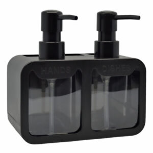 DISPENSER ΚΟΥΖΙΝΑΣ ΠΛΑΣΤΙΚΟ ΔΙΠΛΟ ΜΑΥΡΟ ΜΕ ΘΗΚΕΣ HANDS AND DISHES 17x9,3x16,7εκ.