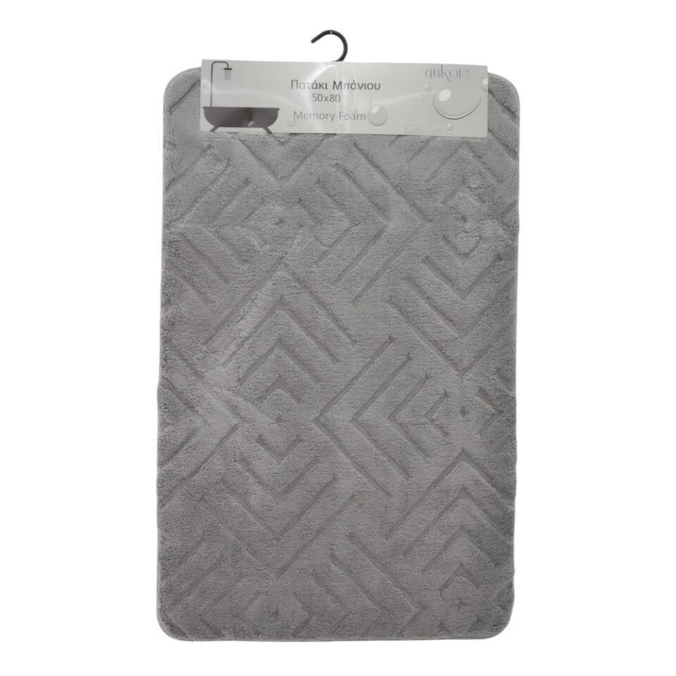 ΠΑΤΑΚΙ ΜΠΑΝΙΟΥ MEMORY FOAM ΣΕ ΓΚΡΙ ΧΡΩΜΑ ΜΕ PVC ΠΛΑΤΗ 50x80εκ.