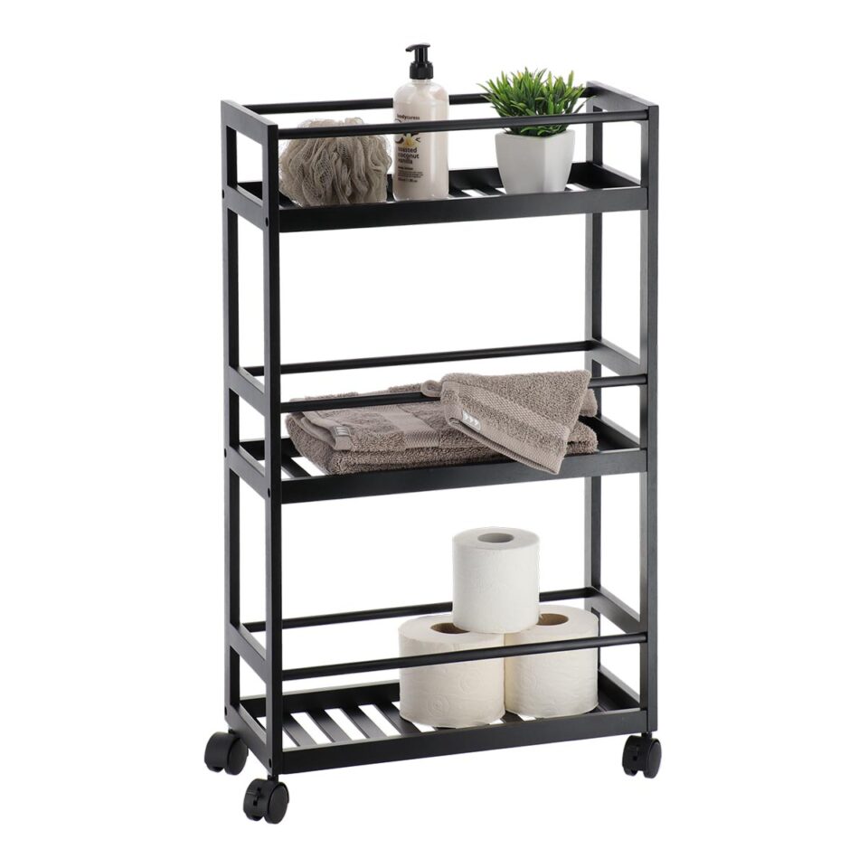 BAMBOO ΤΡΟΛΕΪ ΜΑΥΡΟ ΜΕ 3 ΡΑΦΙΑ 44.5x20x75cm