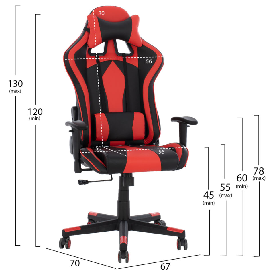 ΚΑΡΕΚΛΑ ΓΡΑΦΕΙΟΥ GAMING ΜΑΥΡΟ ΚΟΚΚΙΝΟ PU 67x70x130 εκ.