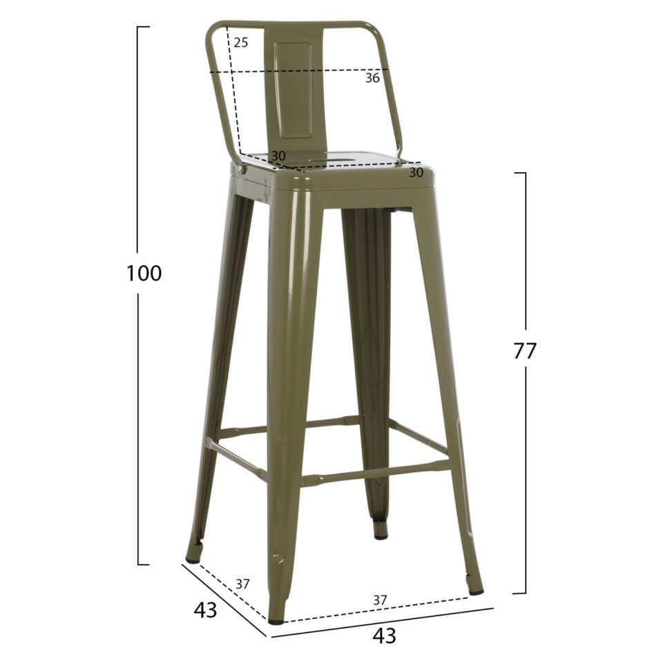 ΣΚΑΜΠΟ BAR ME ΠΛΑΤΗ ΜΕΤΑΛΛΙΚΟ DARK OLIVE GREEN 42x42x100Υεκ.