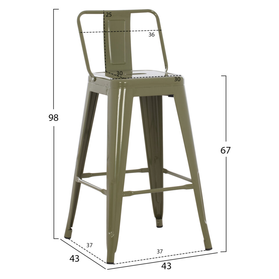 ΣΚΑΜΠΟ ΜΠΑΡ ΜΕΣΑΙΟΥ ΥΨΟΥΣ ΜΕΤΑΛΛΙΚΟ DARK OLIVE GREEN 43x43x88Υεκ.
