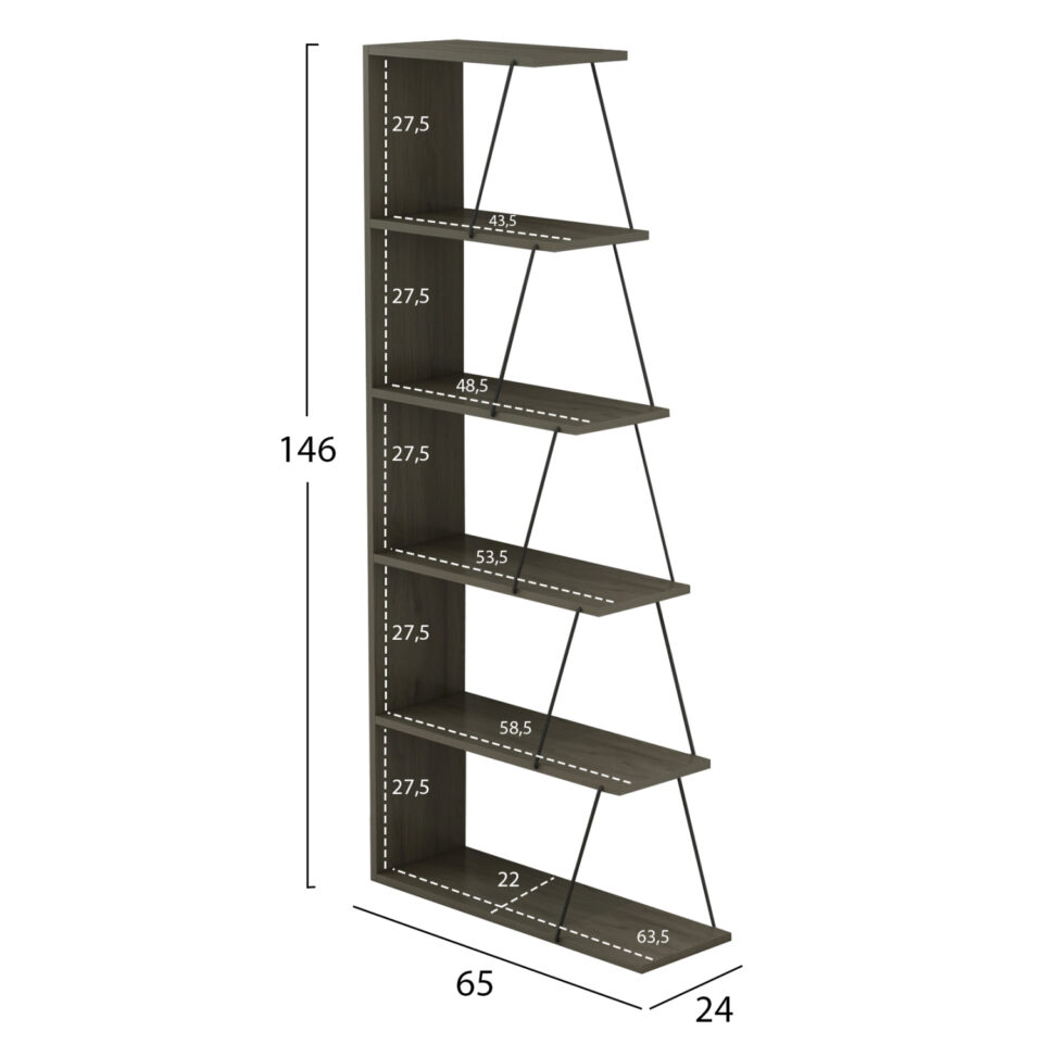 ΒΙΒΛΙΟΘΗΚΗ OLIVE GREY ME ΜΑΥΡΕΣ ΒΕΡΓΕΣ 65x22-24x146Υεκ.