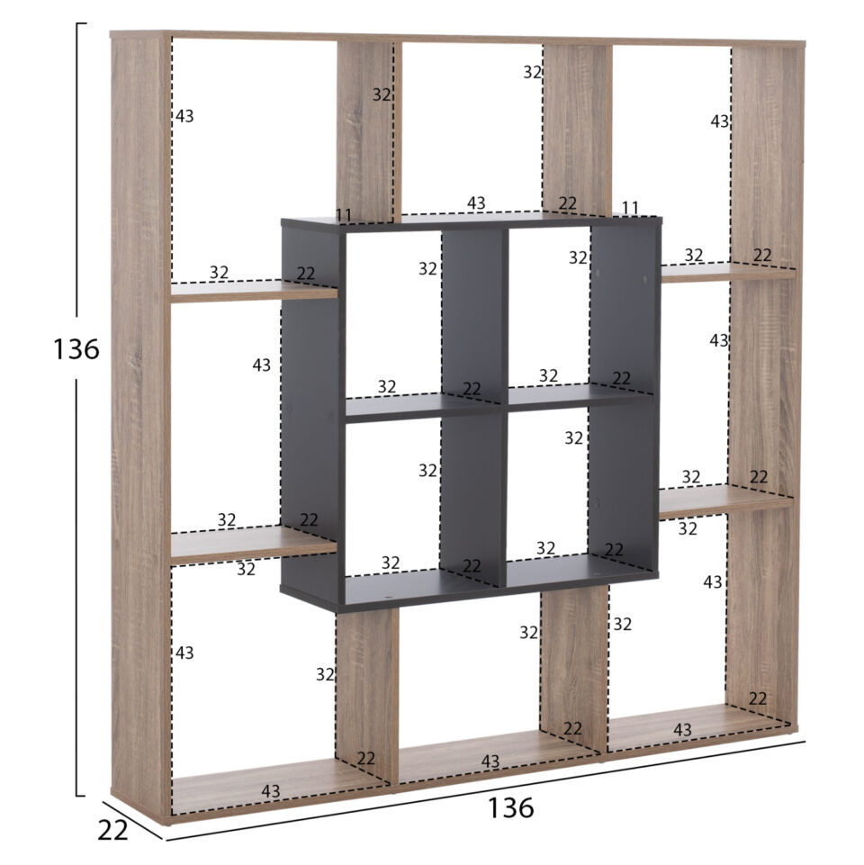 ΒΙΒΛΙΟΘΗΚΗ 136X22X136 ΓΚΡΙ