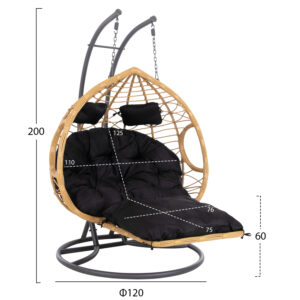 ΔΙΠΛΗ ΚΡΕΜΑΣΤΗ ΦΩΛΙΑ ME ΥΠΟΠΟΔΙΟ ΜΠΕΖ ΣΥΝΘ.RATTAN-ΓΚΡΙ ΜΕΤΑΛ.ΣΚΕΛΕΤΟΣ Φ120x200Υεκ