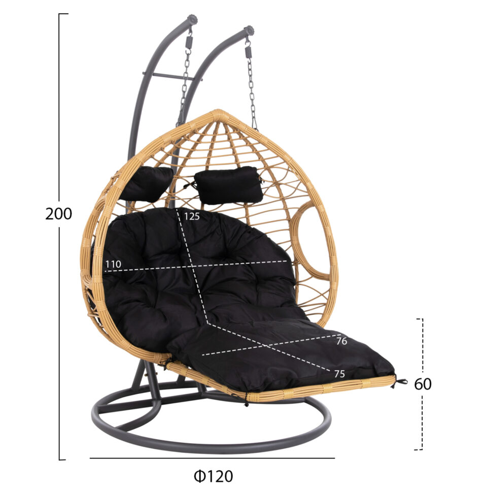 ΔΙΠΛΗ ΚΡΕΜΑΣΤΗ ΦΩΛΙΑ ME ΥΠΟΠΟΔΙΟ ΜΠΕΖ ΣΥΝΘ.RATTAN-ΓΚΡΙ ΜΕΤΑΛ.ΣΚΕΛΕΤΟΣ Φ120x200Υεκ
