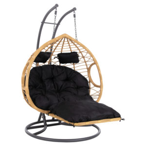 ΔΙΠΛΗ ΚΡΕΜΑΣΤΗ ΦΩΛΙΑ ME ΥΠΟΠΟΔΙΟ ΜΠΕΖ ΣΥΝΘ.RATTAN-ΓΚΡΙ ΜΕΤΑΛ.ΣΚΕΛΕΤΟΣ Φ120x200Υεκ