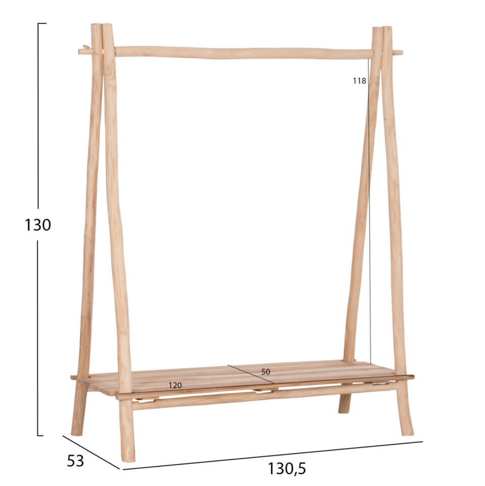 ΕΠΙΠΛΟ ΕΙΣΟΔΟΥ ΚΛΑΔΙΑ ΞΥΛΟΥ TEAK-ΦΥΣΙΚΟ 130,5x53x130Υεκ.