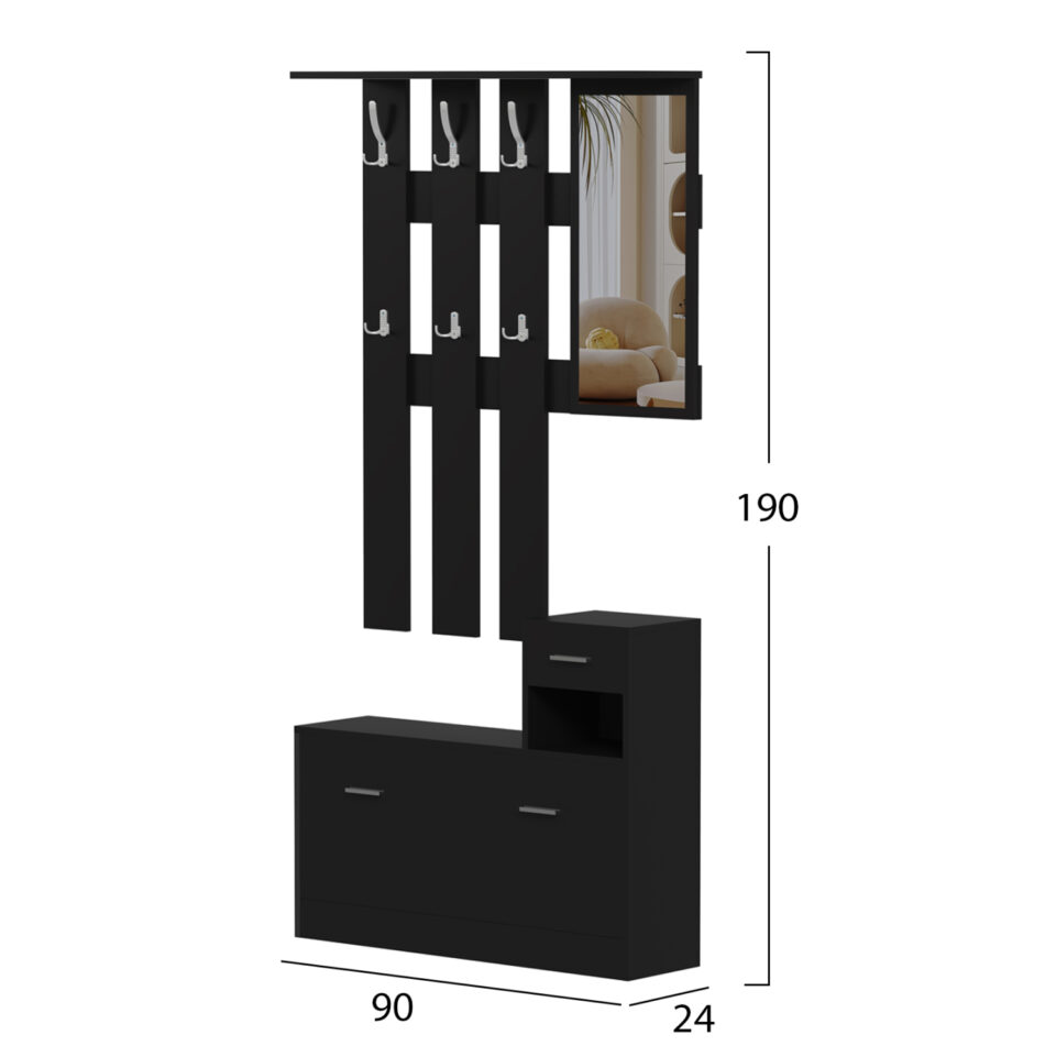 ΕΠΙΠΛΟ ΕΙΣΟΔΟΥ ΜΕ ΚΑΘΡΕΦΤΗ ΜΕΛΑΜΙΝΗ ΣΕ WENGE 90x24x190Υεκ