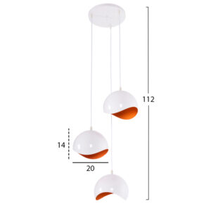 ΦΩΤΙΣΤΙΚΟ ΟΡΟΦΗΣ 3-ΦΩΤΟ ΜΕΤΑΛΛΙΚΕΣ ΣΦΑΙΡΕΣ ΛΕΥΚΟ-ΠΟΡΤΟΚΑΛΙ Φ20x112Υ