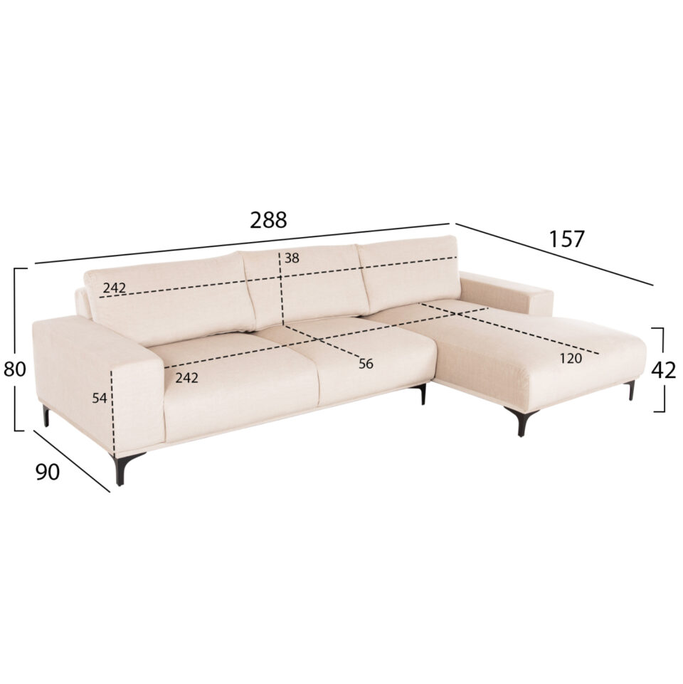 ΚΑΝΑΠΕΣ ΓΩΝΙΑ (ΔΕΞΙΑ) NOA ΕΚΡΟΥ ΥΦΑΣΜΑ 288x90-157x67-80Υεκ.