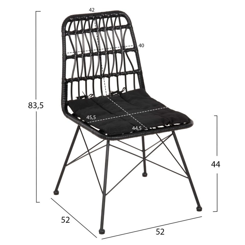 ΚΑΡΕΚΛΑ ΕΞ.ΧΩΡΟY ΜΕΤΑΛΛΟ-ΜΑΞΙΛΑΡΙ-WICKER ΜΑΥΡΟ 52x52x83,5Yεκ.