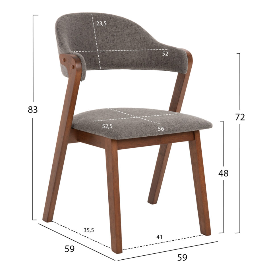 ΚΑΡΕΚΛΑ RUBBERWOOD ΣΕ ΚΑΡΥΔΙ-ΥΦΑΣΜΑ ΓΚΡΙ 59x59x83Yεκ.