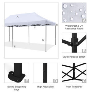 ΚΙΟΣΚΙ/GAZEBO ΠΤΥΣΣΟΜΕΝΟ-ΣΚΕΛΕΤΟΣ ΜΕΤΑΛ.ΜΑΥΡΟΣ-ΛΕΥΚΟ ΥΦΑΣΜΑ 3x6x3,10Yμ