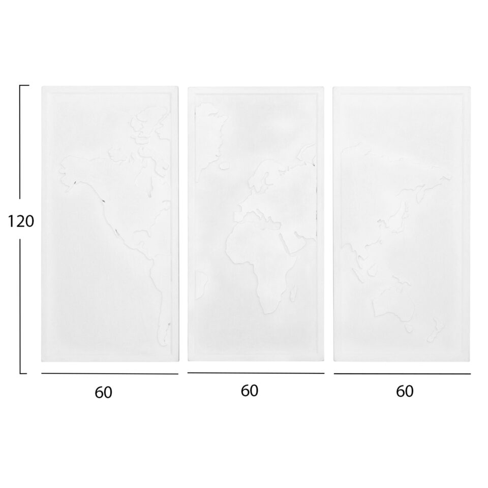 ΠΙΝΑΚΑΣ 3-ΠΤΥΧΟΣ WORLD MAP MDF ΣΕ ΥΠΟΛΕΥΚΟ ΧΡΩΜΑ 180x4(πάχος)x120Υεκ.