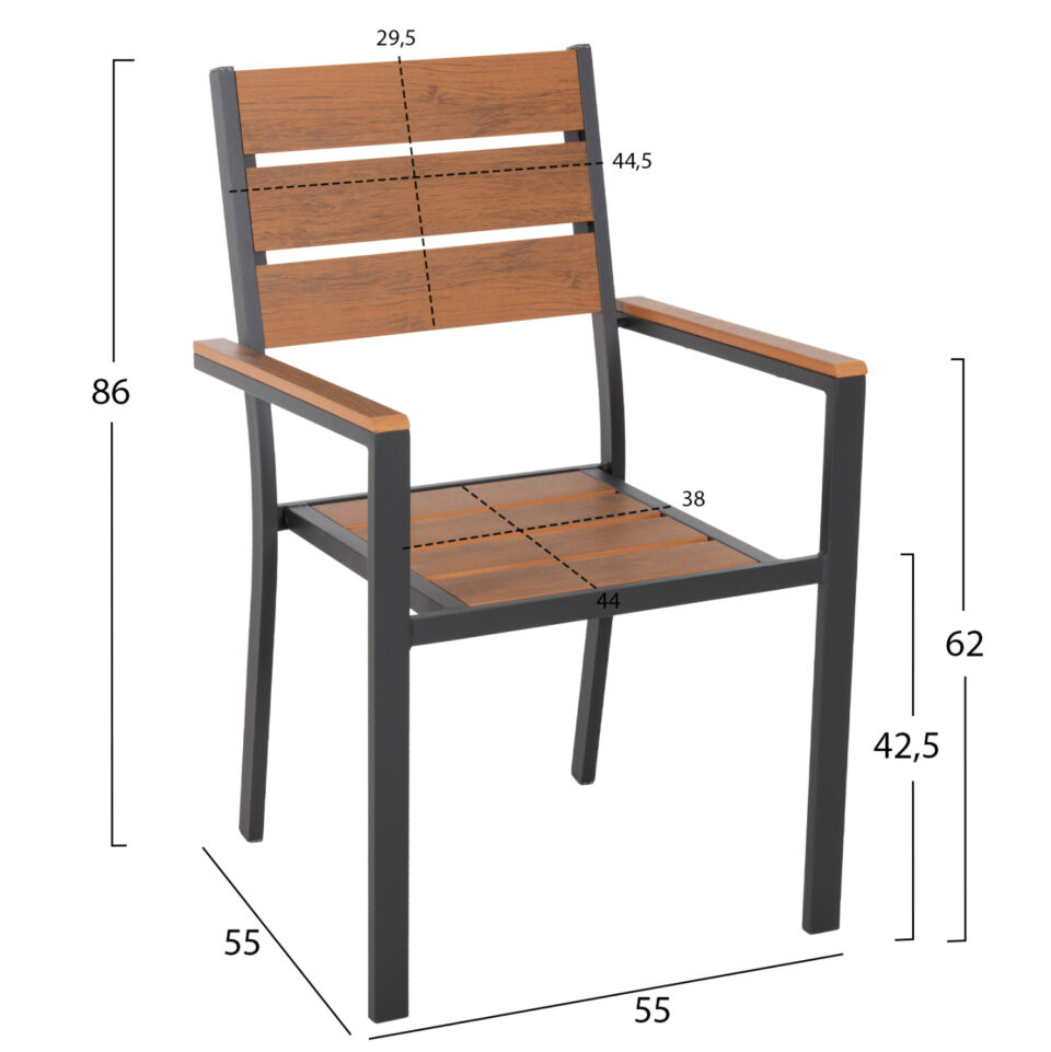 ΠΟΛΥΘΡΟΝΑ ΑΛΟΥΜΙΝΙΟΥ ΑΝΘΡΑΚΙ-POLYWOOD ΣΕ ΦΥΣΙΚΟ 55x55x86Υεκ.