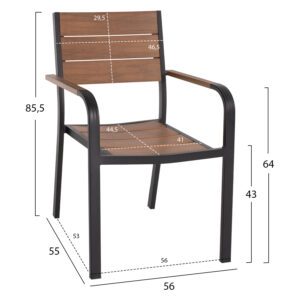 ΠΟΛΥΘΡΟΝΑ ΑΛΟΥΜΙΝΙΟΥ ΜΑΥΡΗ ΜΕ POLYWOOD 56x55x85,5Yεκ.