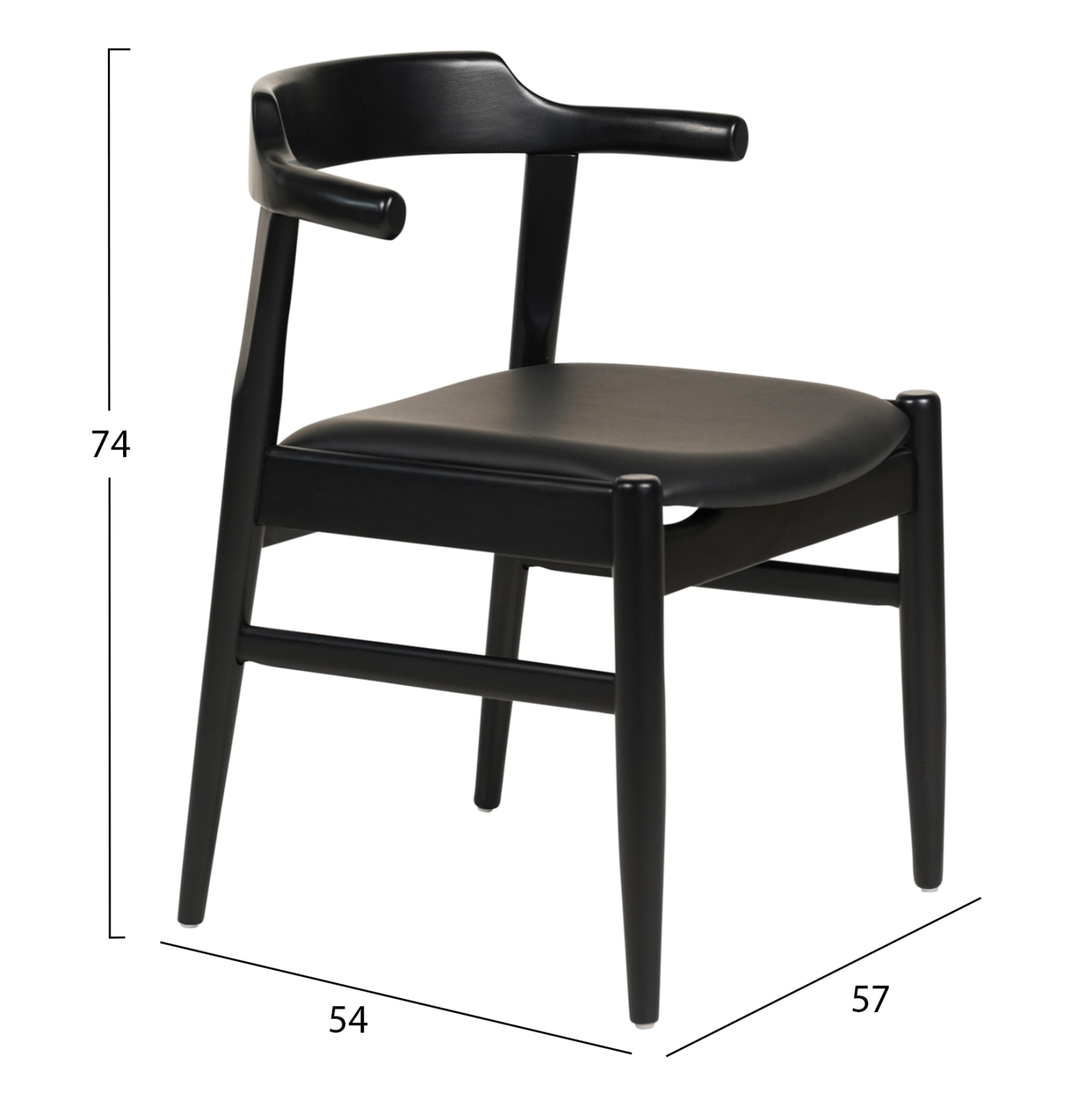 ΠΟΛΥΘΡΟΝΑ ΤΡΑΠΕΖΑΡΙΑΣ RUBBERWOOD & PU ΣΕ ΜΑΥΡΟ 57x54x74Υεκ.