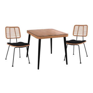 ΣΕΤ 3ΤΜΧ WICKER ΜΕ ΤΡΑΠΕΖΙ 80X80Χ78Υ ΜΠΕΖ & ΜΑΥΡΟ ΧΡΩΜΑ