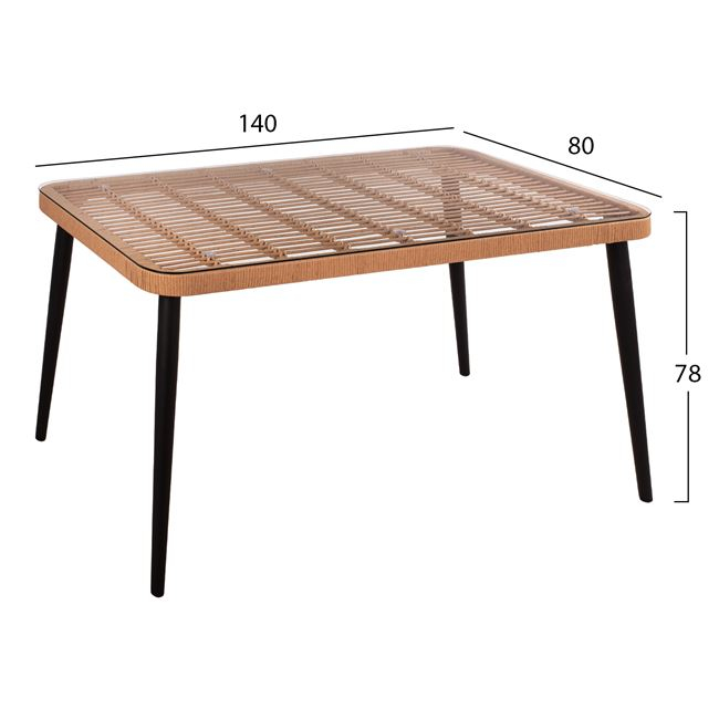 ΣΕΤ 5ΤΜΧ WICKER ΜΕ ΤΡΑΠΕΖΙ 140X80Χ78Υ ΜΠΕΖ & ΜΑΥΡΟ ΧΡΩΜΑ